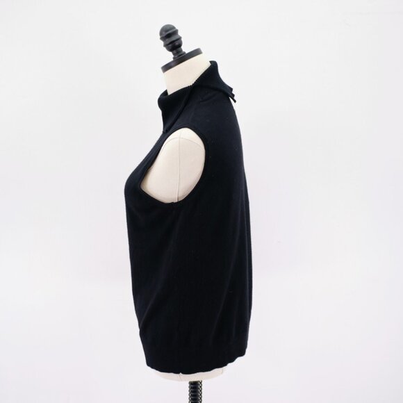 Cable‎ & Gauge Large Black Ribbed Slit Mock Neck Sleeveless Sweater Fitted Waist - Picture 6 of 10